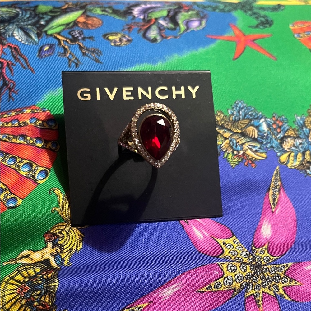 Givenchy Deep Red Teardrop Ring